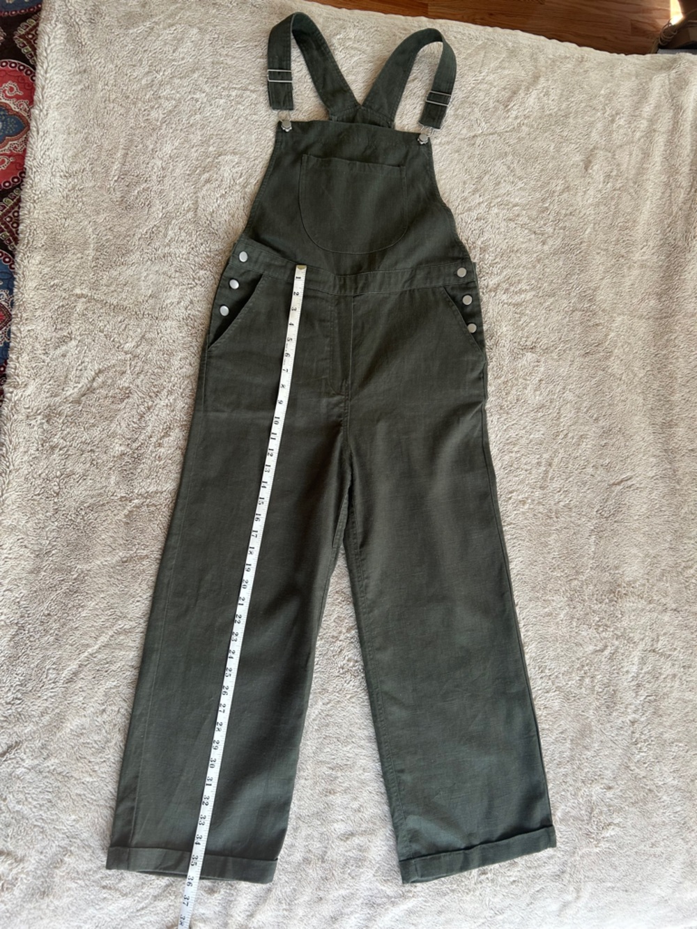 Aqua Olive Green linen Overall Jumpsuit